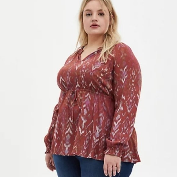 Torrid  Ikat Print Peasant Top NWOT Size 2 (18-20) - Picture 3 of 9